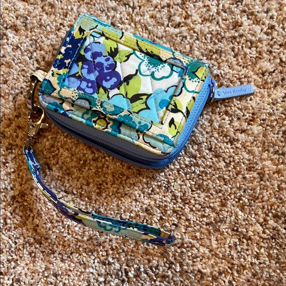 Floral Blue and Green Wristlet Wallet - Picture 1 of 3